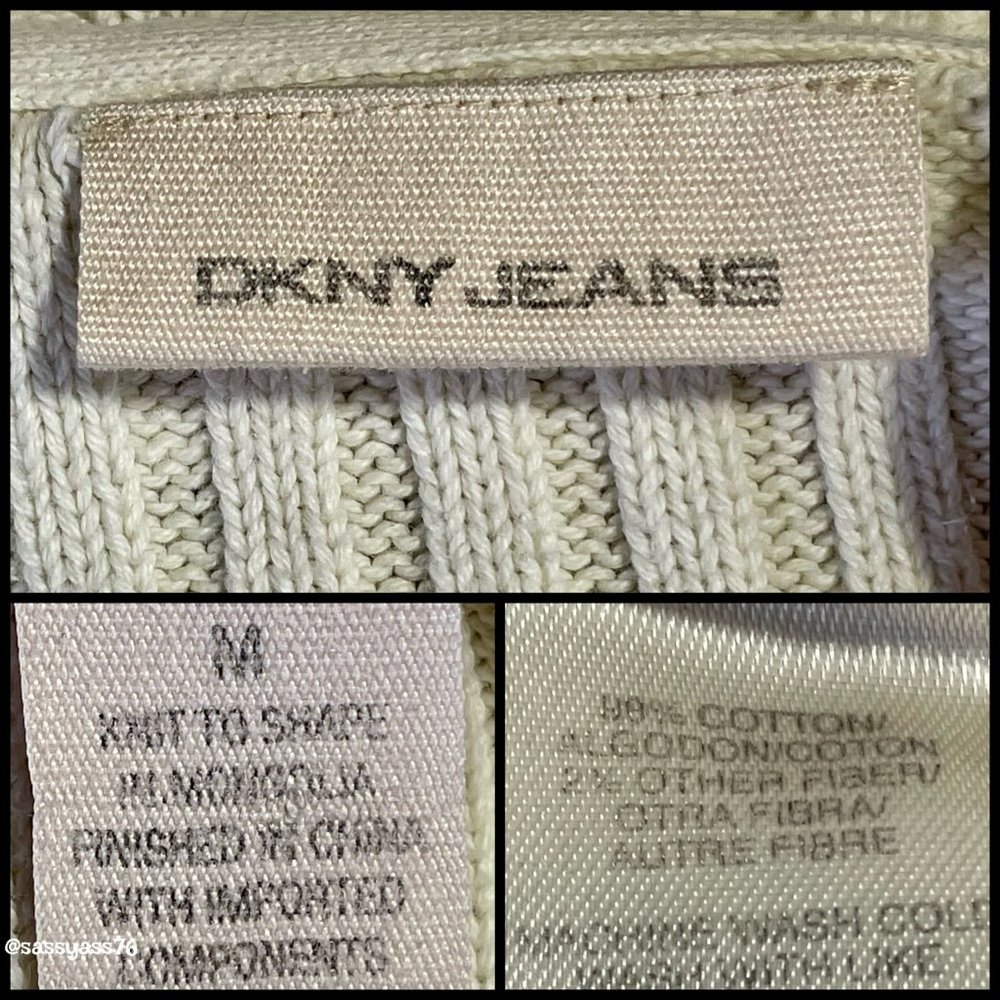 ▪️DKNY JEANS▪️Cream Multi-Pattern Knit Cotton Blend Fitted Sweater - Picture 5 of 7